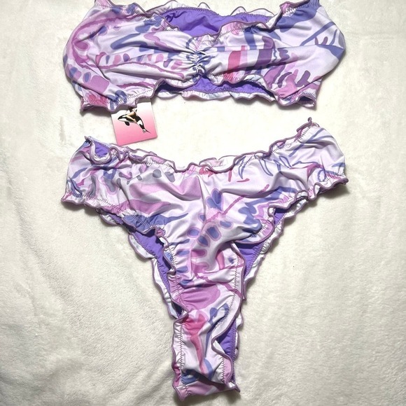 Purple and Pink Ruffle Bikini Set - Picture 1 of 9